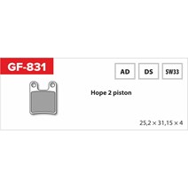 brake pads GF 831 AD MTB HOPE (without spring, spring, cotter pins)