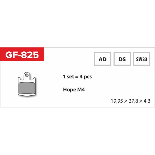 Brake pads GF 825 DS MTB HOPE (with spring)
