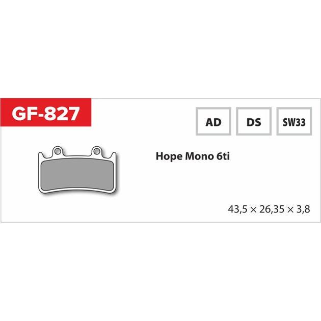 Brake Pads GF 827 SW MTB HOPE (without spring, spring, splitters)