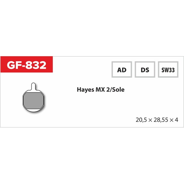 Brake pads GF 831 SW MTB Hayes (no spring, spring, leaks)
