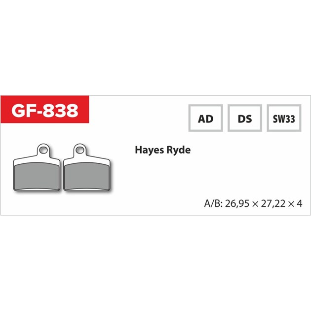 Brake Pads GF 838 SW MTB Hayes (without spring, spring, pens)