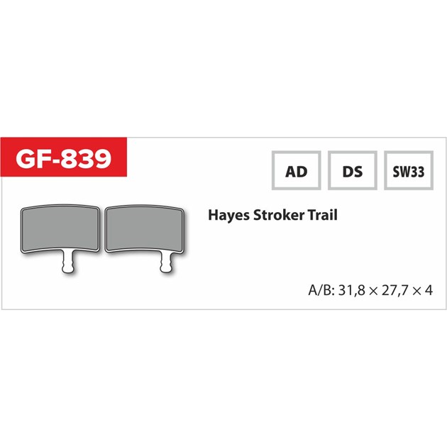 Brake pads GF 839 DS MTB Hayes (with spring)